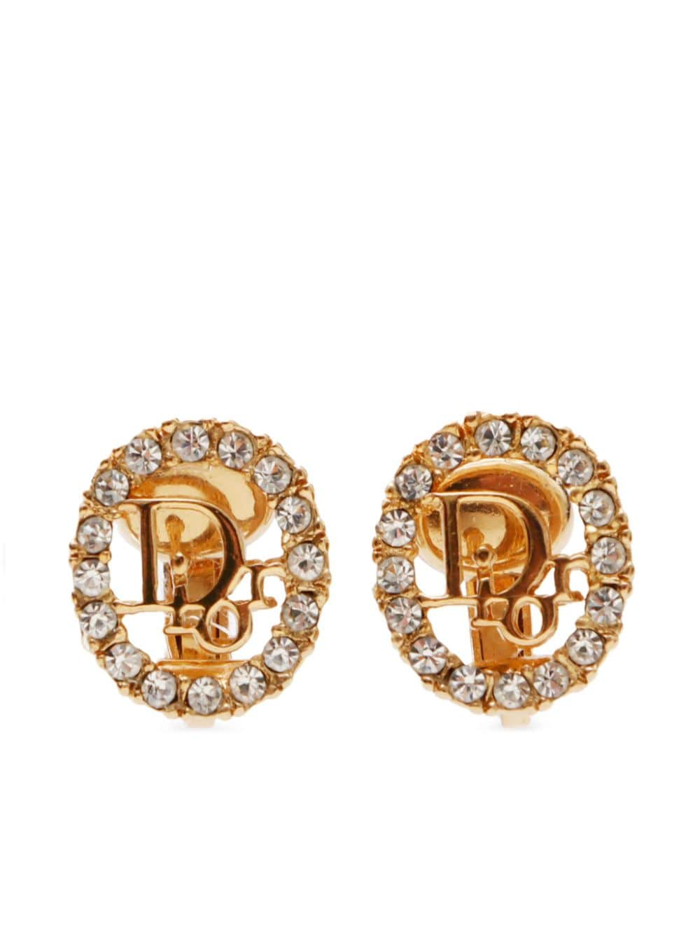 logo rhinestone clip-on earrings