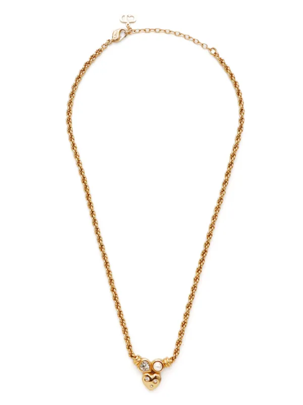 Christian Dior Pre-Owned Rhinestone Heart Necklace Gold