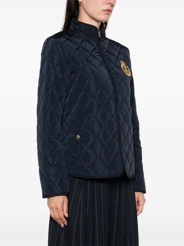 Embroidered crest diamond quilted jacket hotsell