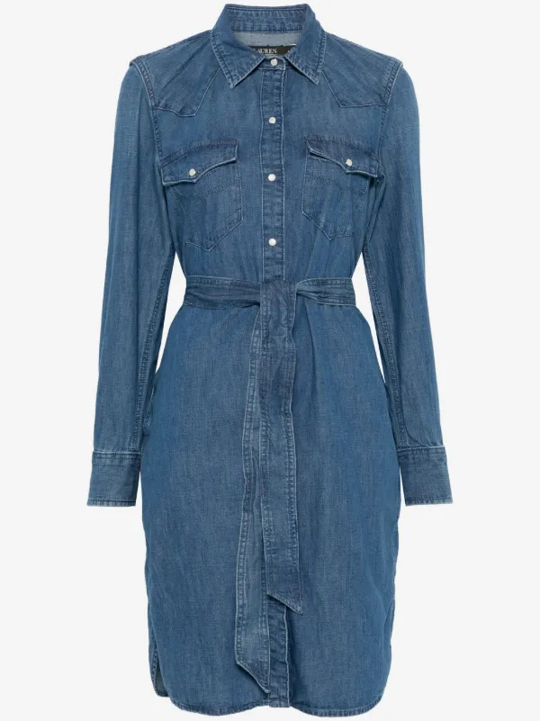 ralph lauren denim dresses Lauren Women's Petite Lace-Up Cotton Shift Dress-CW-PXS at Amazon Women's Clothing store line silhouette and finished with a waist Ralph Lauren Belted Denim Sleeveless