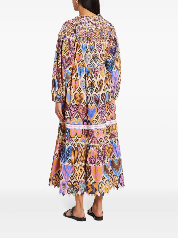 FARM Rio heart-print Midi Dress | Neutrals | FARFETCH ID