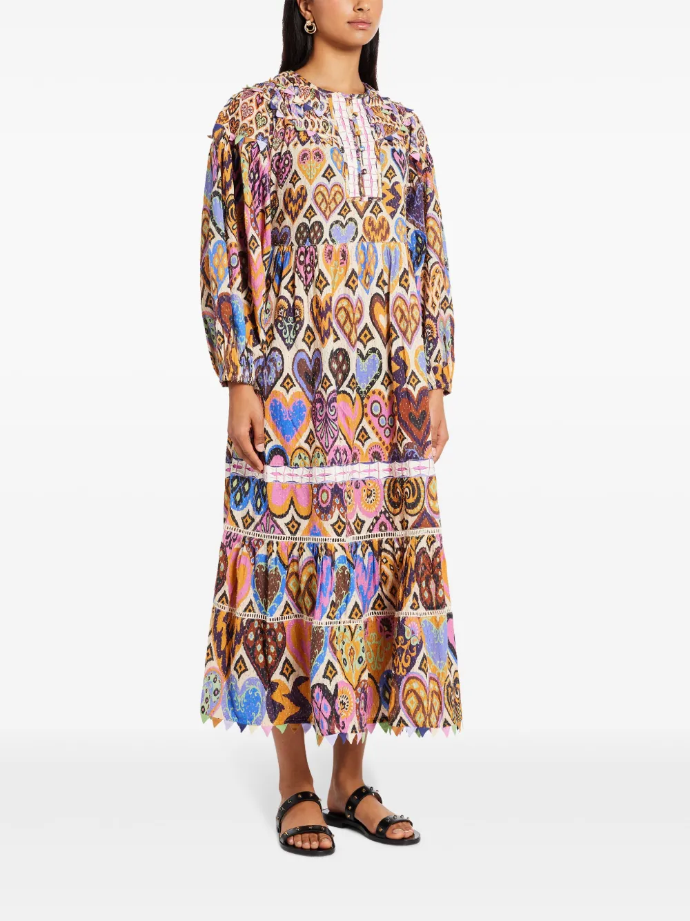 FARM Rio heart-print Midi Dress | Neutrals | FARFETCH