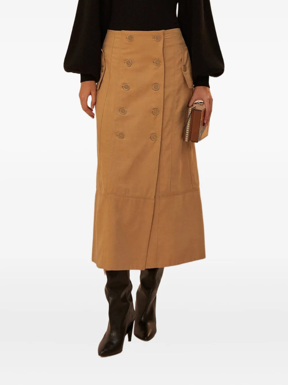 FARM Rio double-breasted buttoned skirt | Brown | Image 1