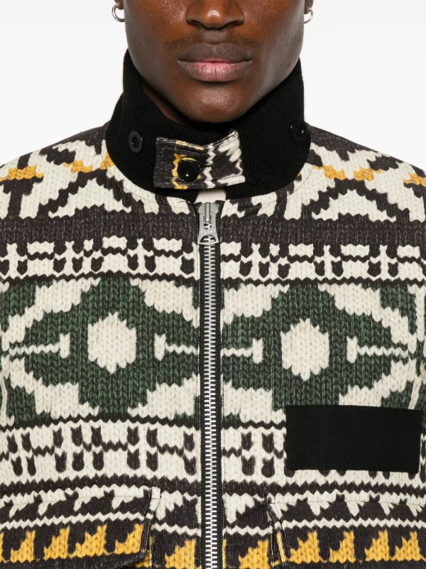 Sacai Fair isle-print Jacket | Neutrals | FARFETCH