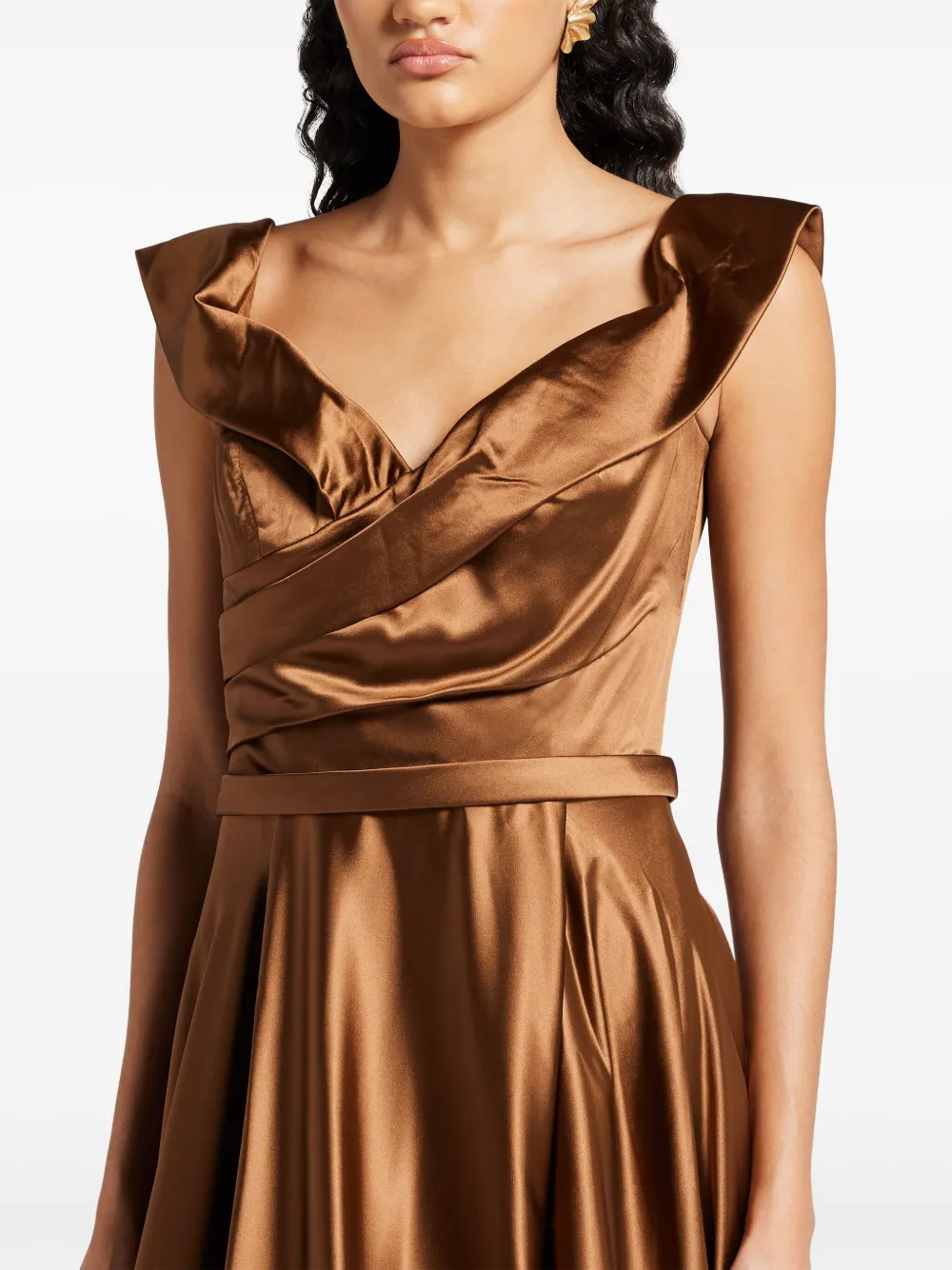Basix Black Label Draped-bodice Gown In Brown