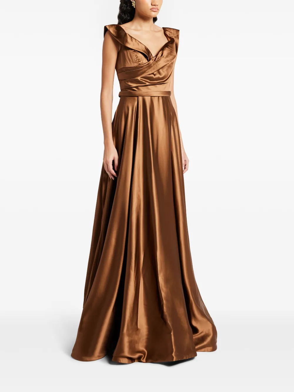 Basix Black Label Draped-bodice Gown In Brown
