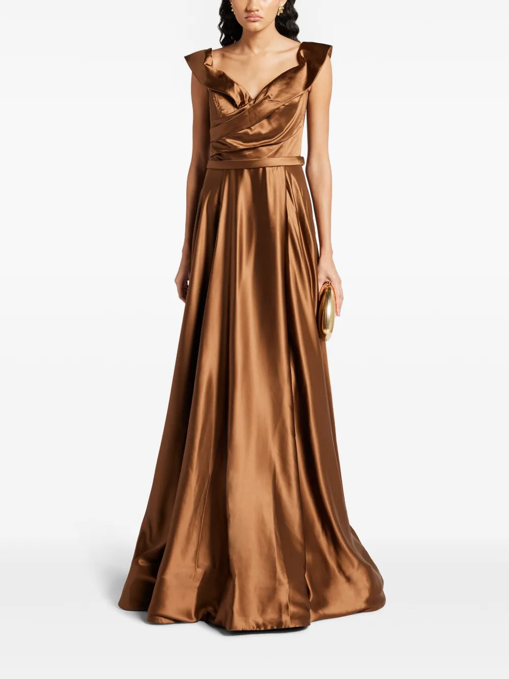 Basix Black Label Draped-bodice Gown In Brown