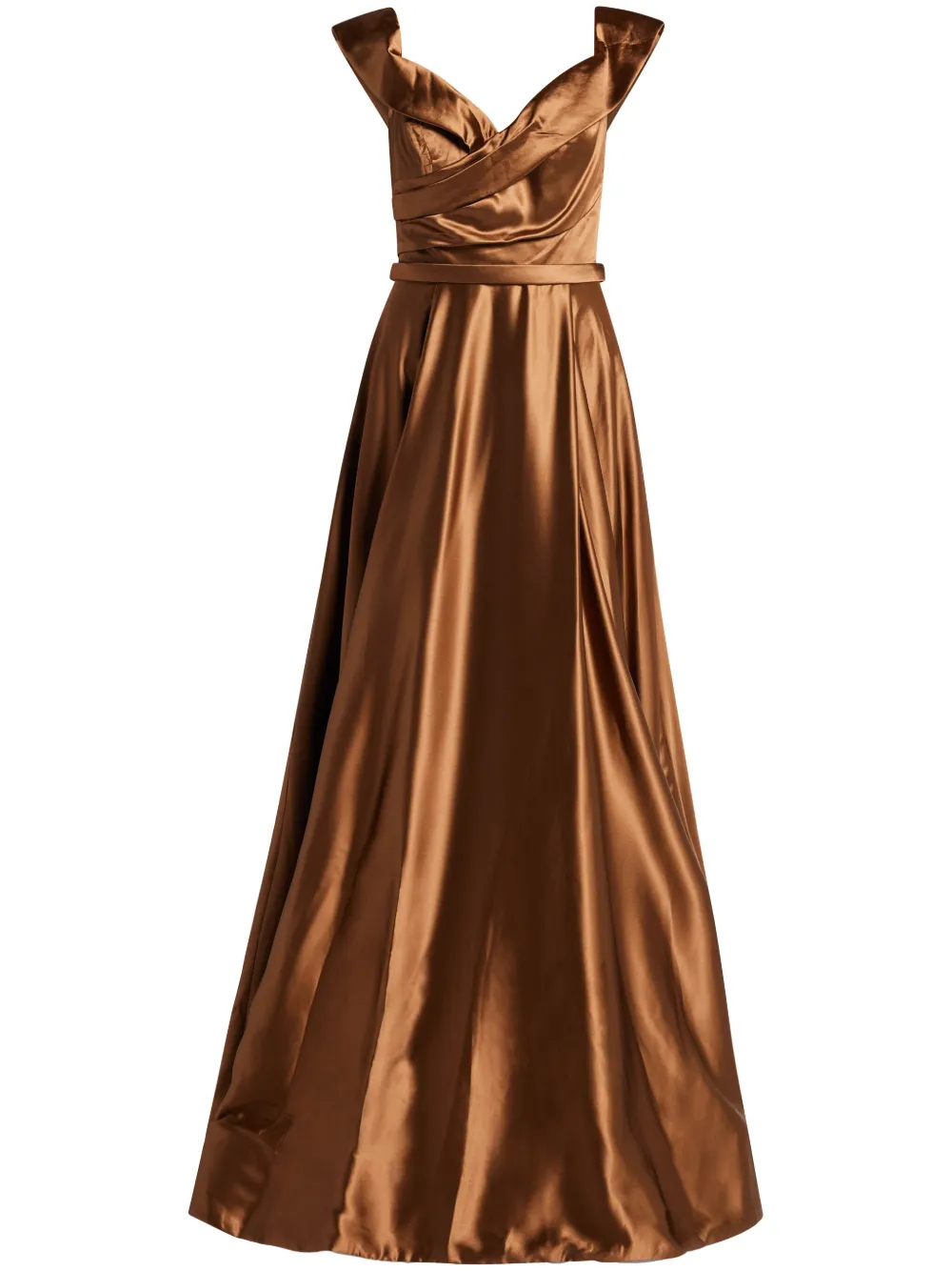 Basix Black Label Draped-bodice Gown In Brown