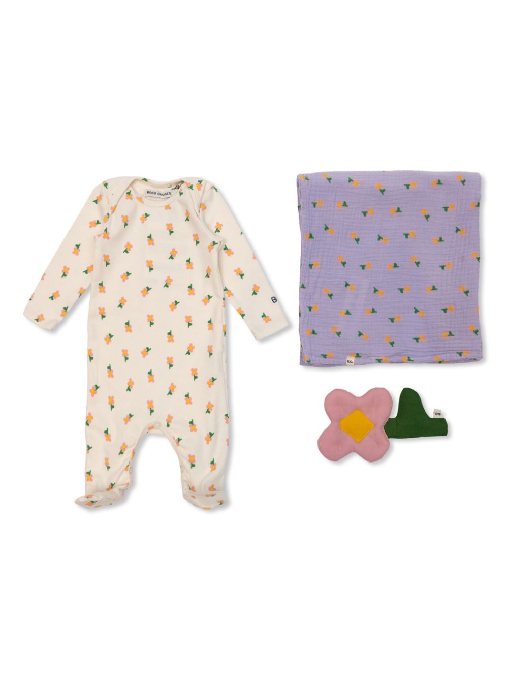 Bobo Choses Drie rompers met bloe print Beige