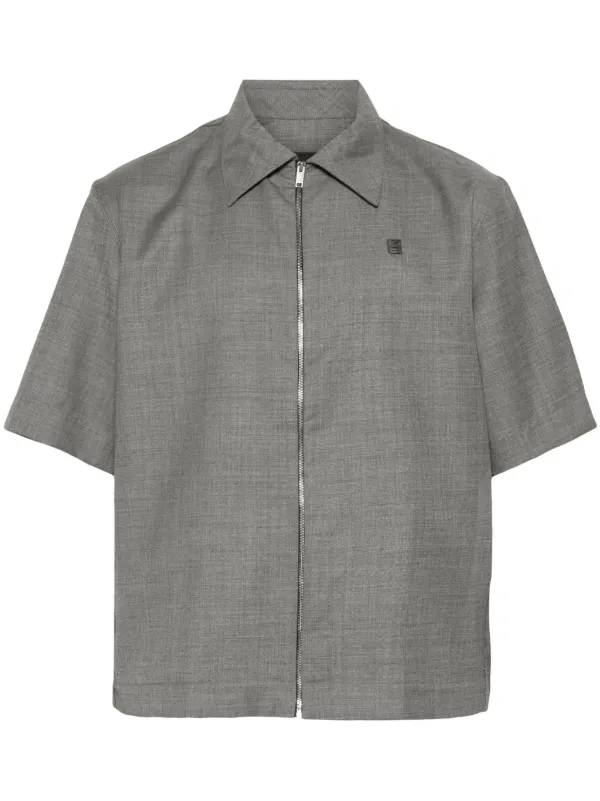 Givenchy Zipped Shirt in Wool with 4G Detail in Black