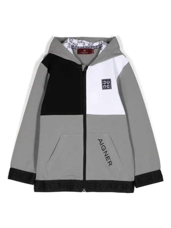 Aigner Kids embroidered-logo Hooded Jacket Grey FARFETCH JO