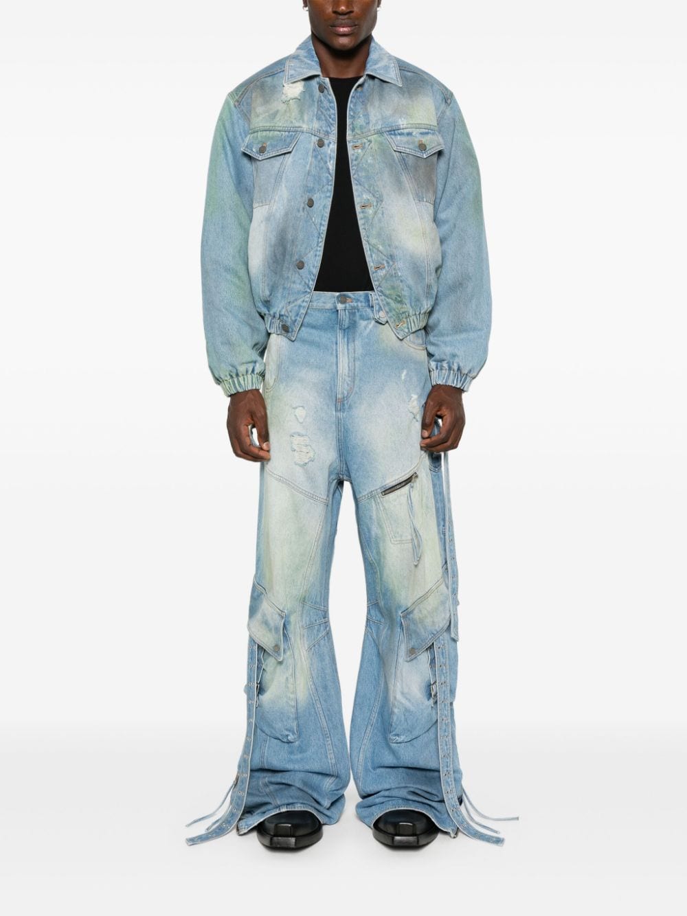 Shop Egonlab Distressed Jeans In Blue