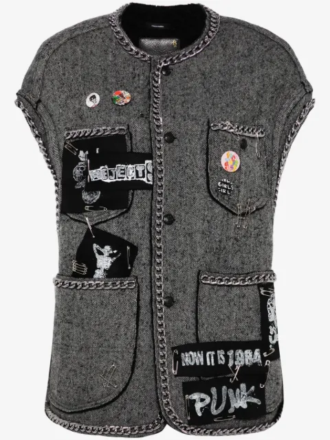 R13 herringbone-pattern sleeveless jacket