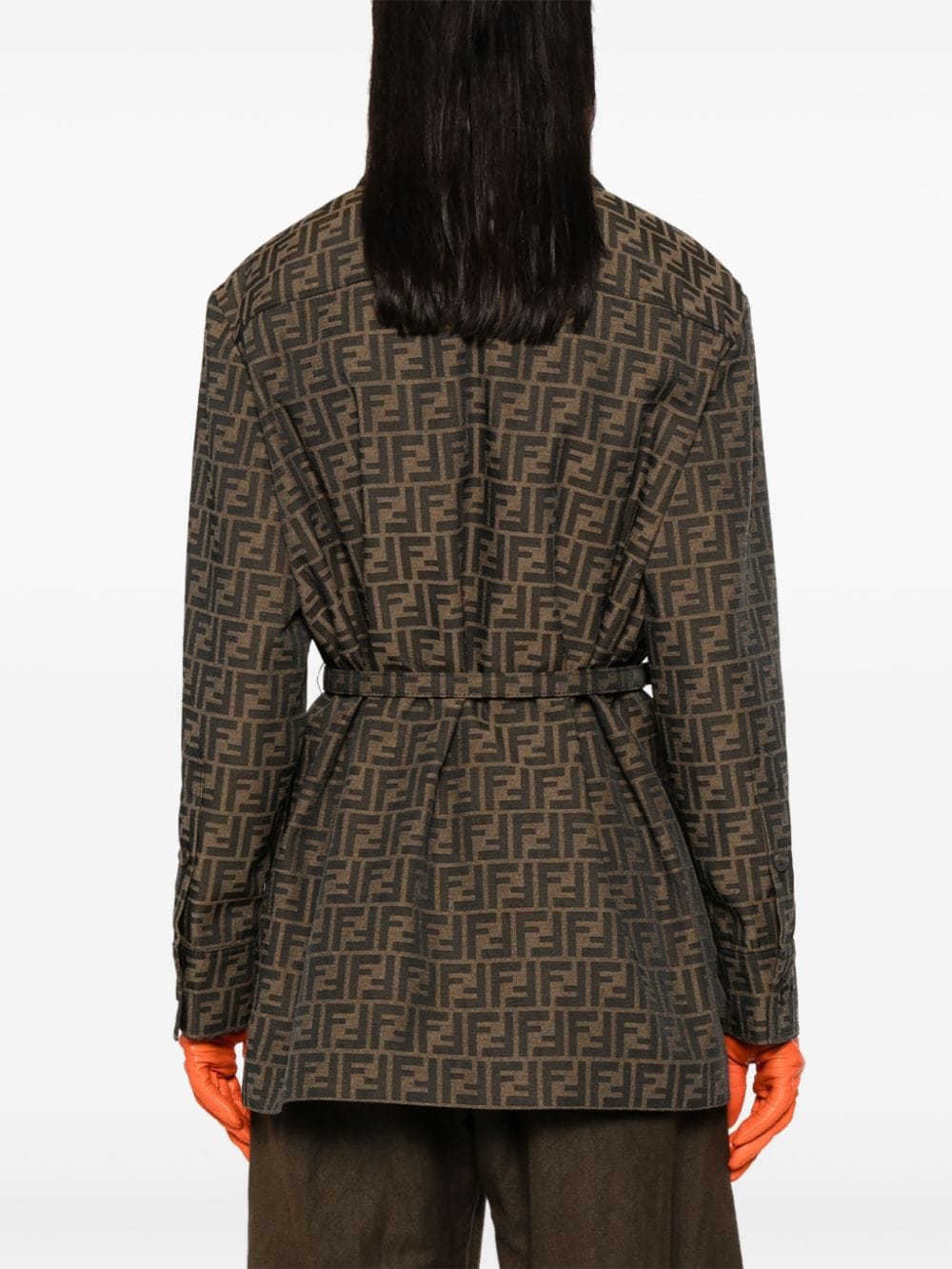 Shop Fendi Ff Canvas Jacket In Brown