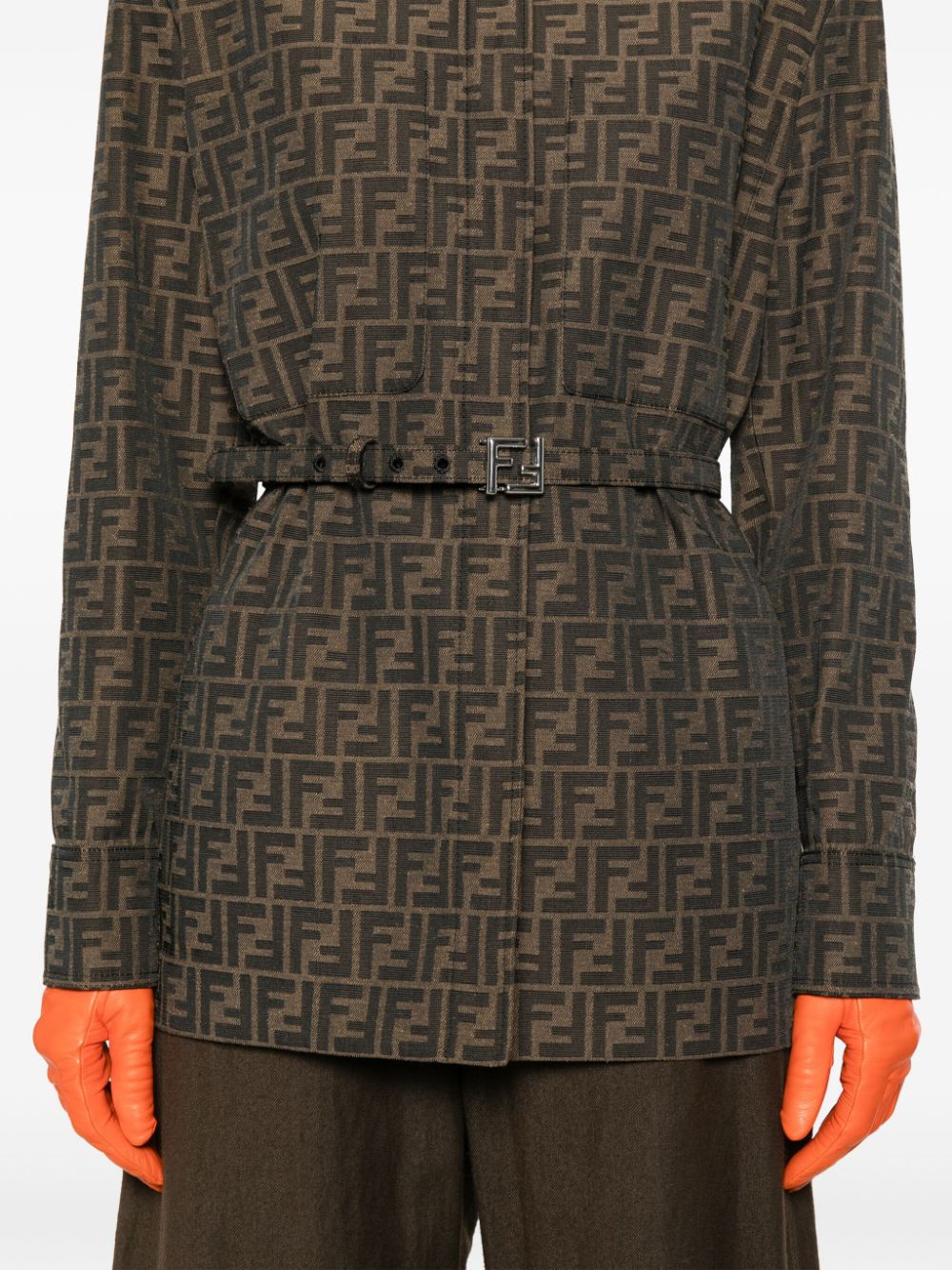 Shop Fendi Ff Canvas Jacket In Brown