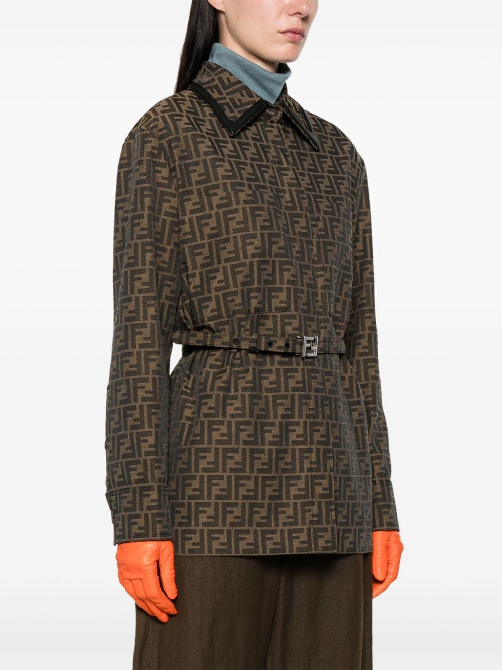 Shop Fendi Ff Canvas Jacket In Brown