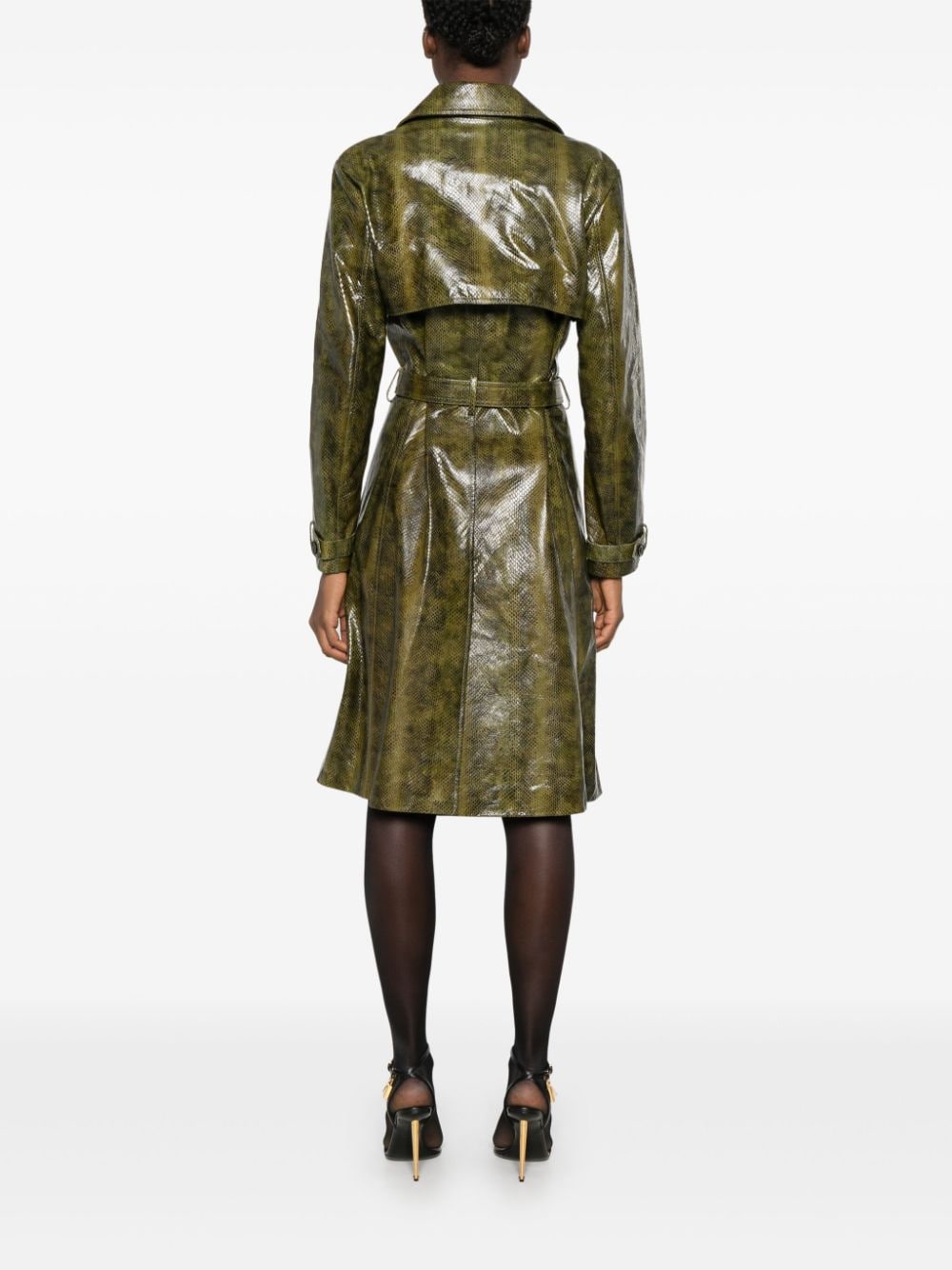 Shop Tom Ford Printed Leather Trench Coat In Green