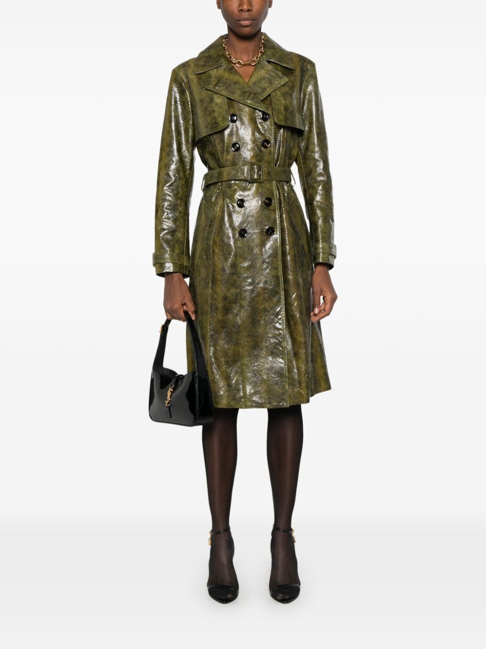 Shop Tom Ford Printed Leather Trench Coat In Green