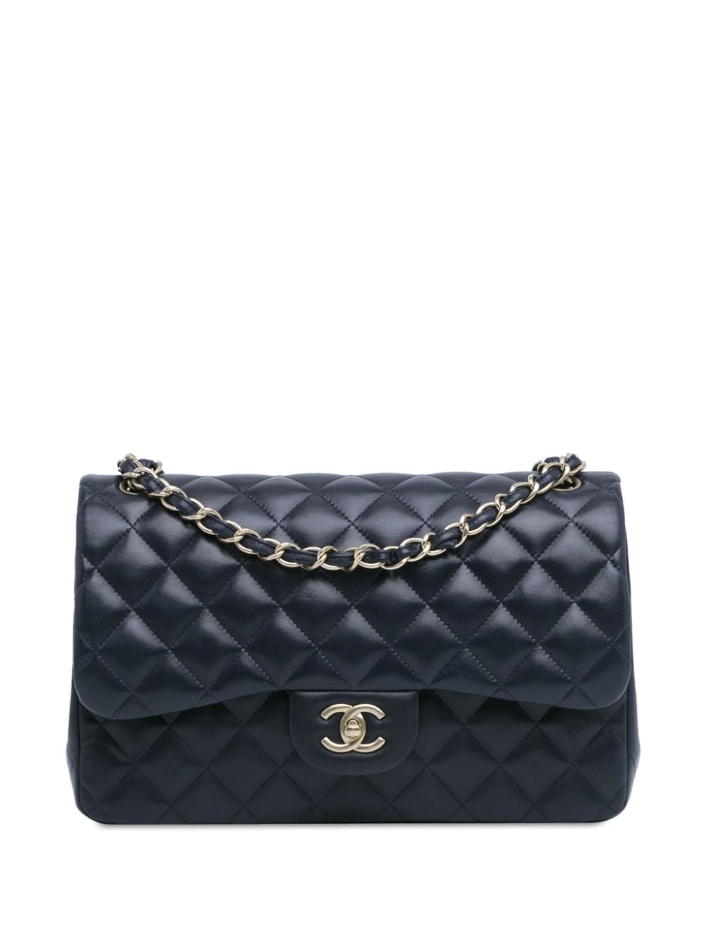 Pre-owned Chanel 2014-2015 Jumbo Classic Lambskin Double Flap Shoulder Bag In Blue