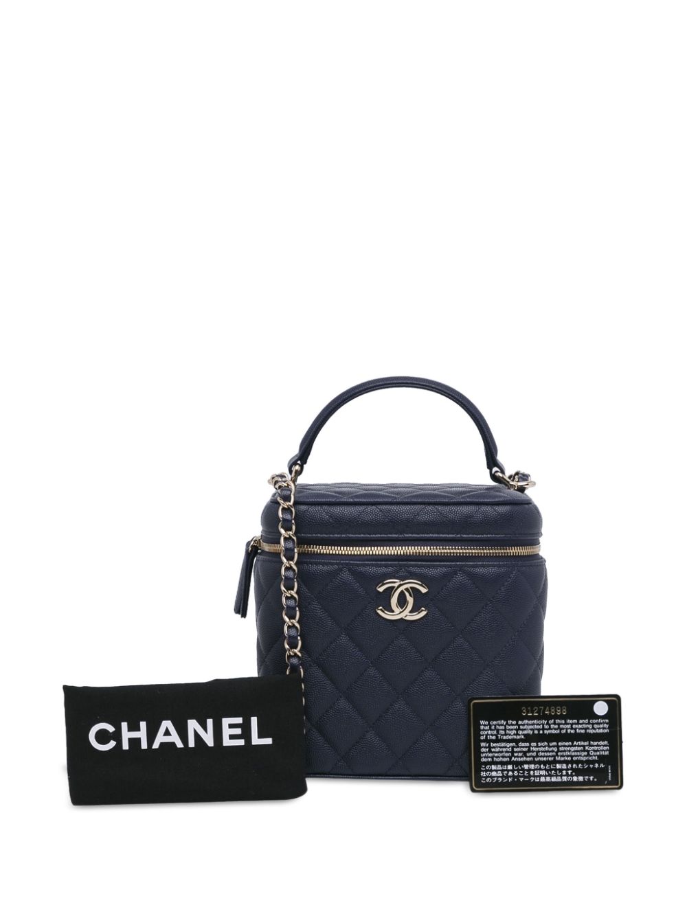 CHANEL 2021 CC Quilted Caviar Top Handle Case with Chain vanity bag Women