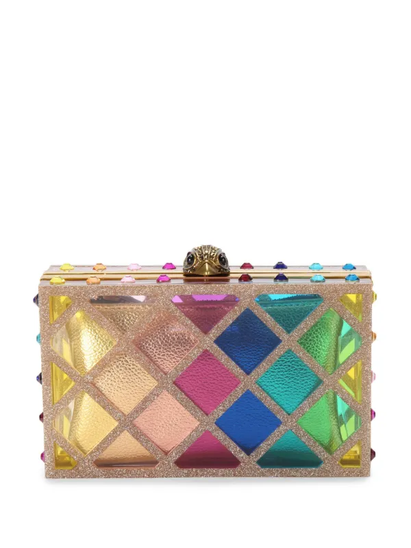 Kurt Geiger London Crystal Quilt Box Clutch Gold FARFETCH UK