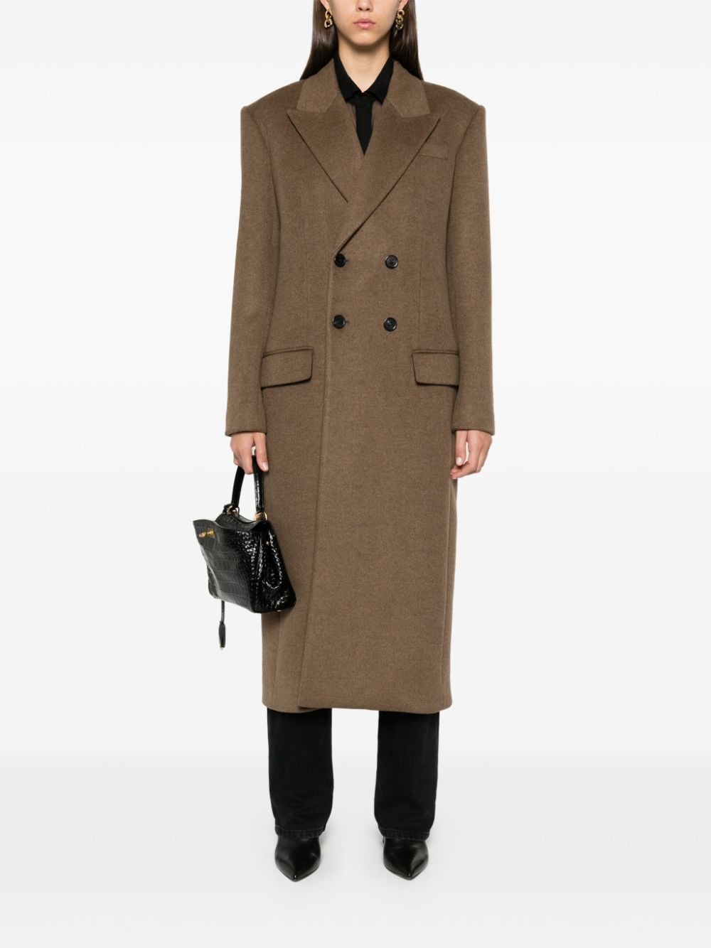 Shop Saint Laurent Double-breasted Coat In Brown