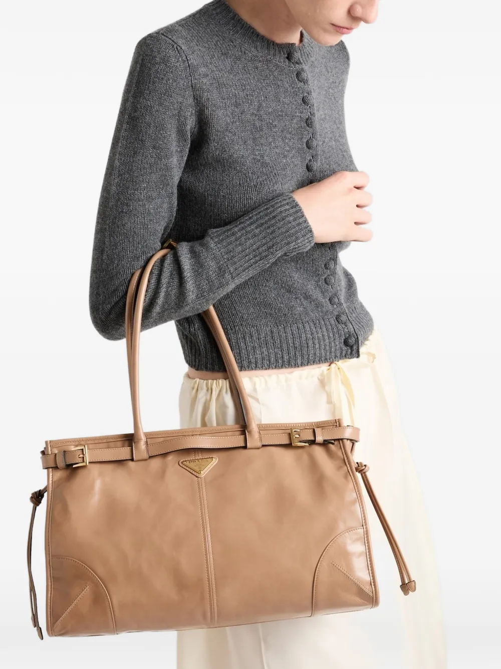 Prada large leather tote bag - Marrone