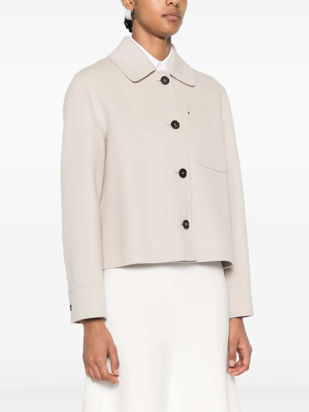 'S MAX MARA WOLFジャケット Single-breasted double-faced wool jacket, black | 