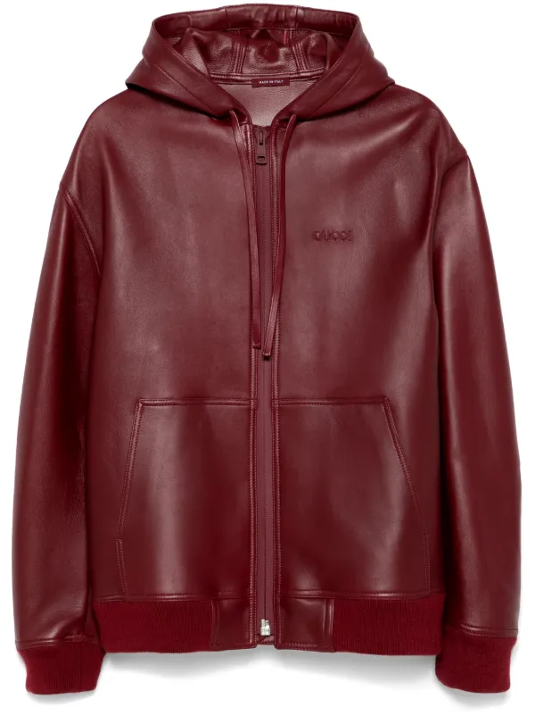 Red leather hoodie sales