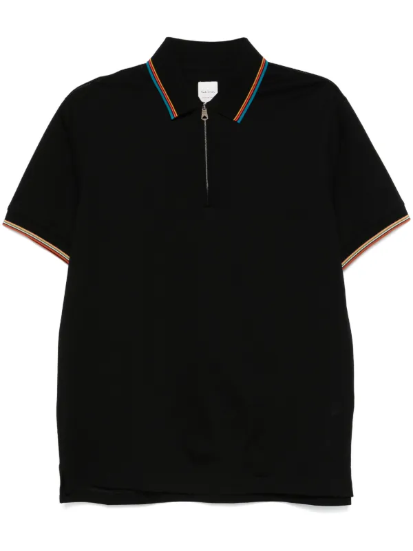 Paul Smith Cotton 'signature Stripe' Trim Zip Polo Shirt in Black