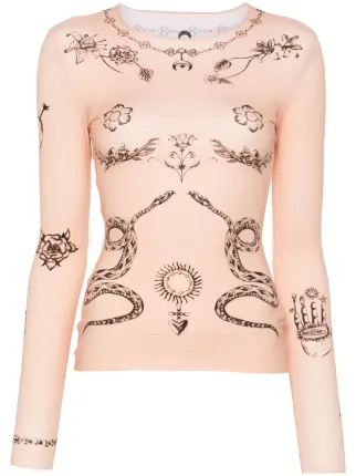 新着 Marine Serre tattoo-print Top | Neutrals | FARFETCH トップス