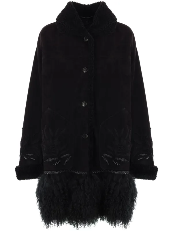 VIP【関税送料無料】希少 Ermanno Scervino Shearling Coat Ermanno Scervino Embroidered Shearling Coat | Black