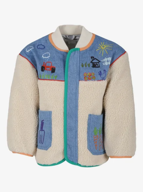 Stella McCartney Kids denim trim faux fur coat