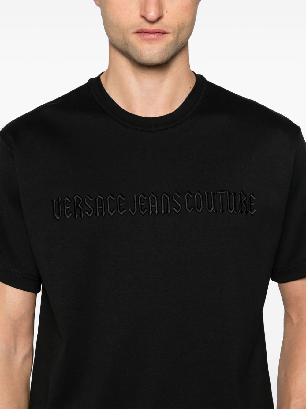 Shop Versace Jeans Couture Embroidered-logo T-shirt In Black