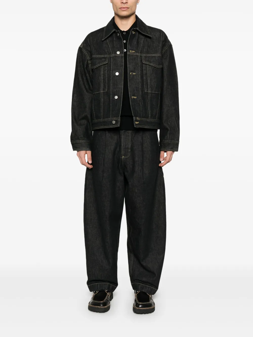 studionicholson Studio Nicholson Jeans met geplooid detail - Zwart