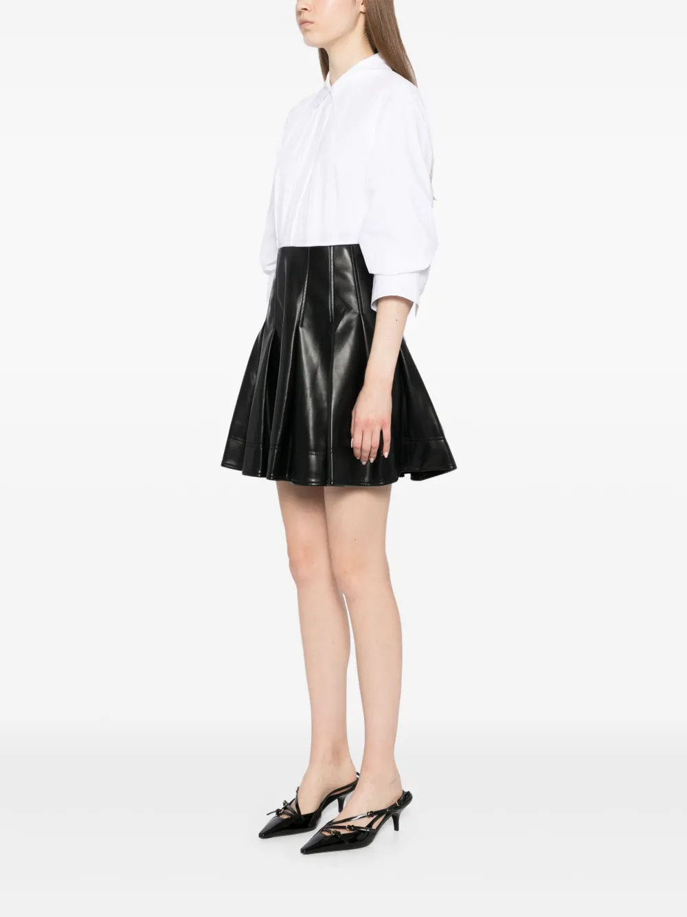 Simkhai Padma Poplin & Faux Leather Combo Mini Shirtdress In 黑色