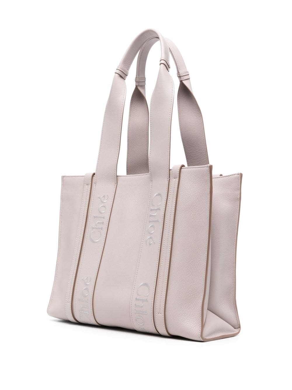 Shop Chloé Medium Woody Tote Bag In Grey