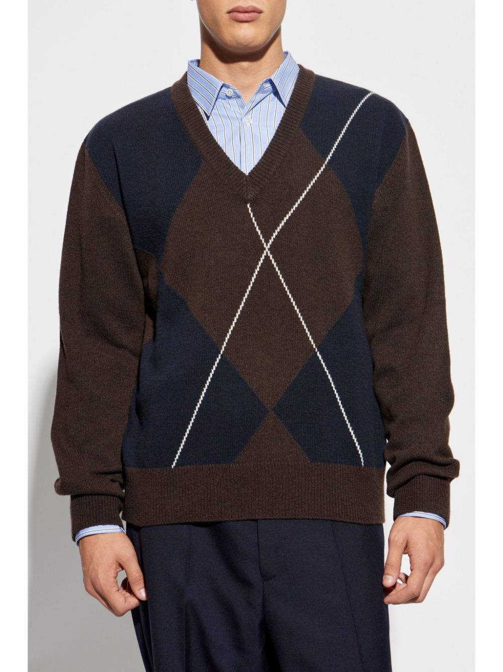 Shop Officine Generale Argyle-pattern Jumper In Brown