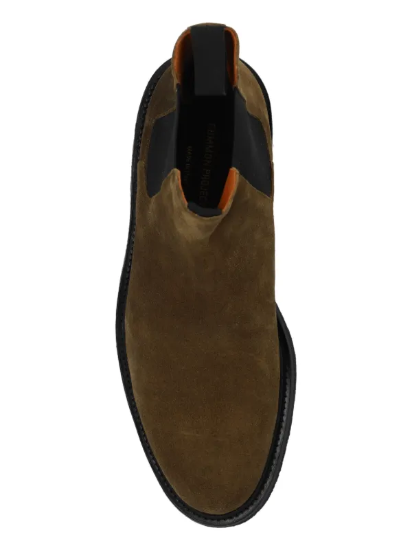 Common Projects Olive Green Waxed Suede Chelsea Boots