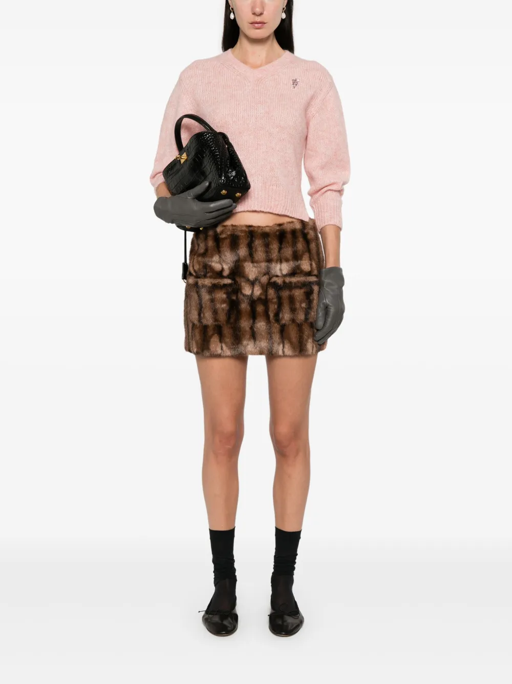 Nº21 faux-fur mini skirt - Bruin