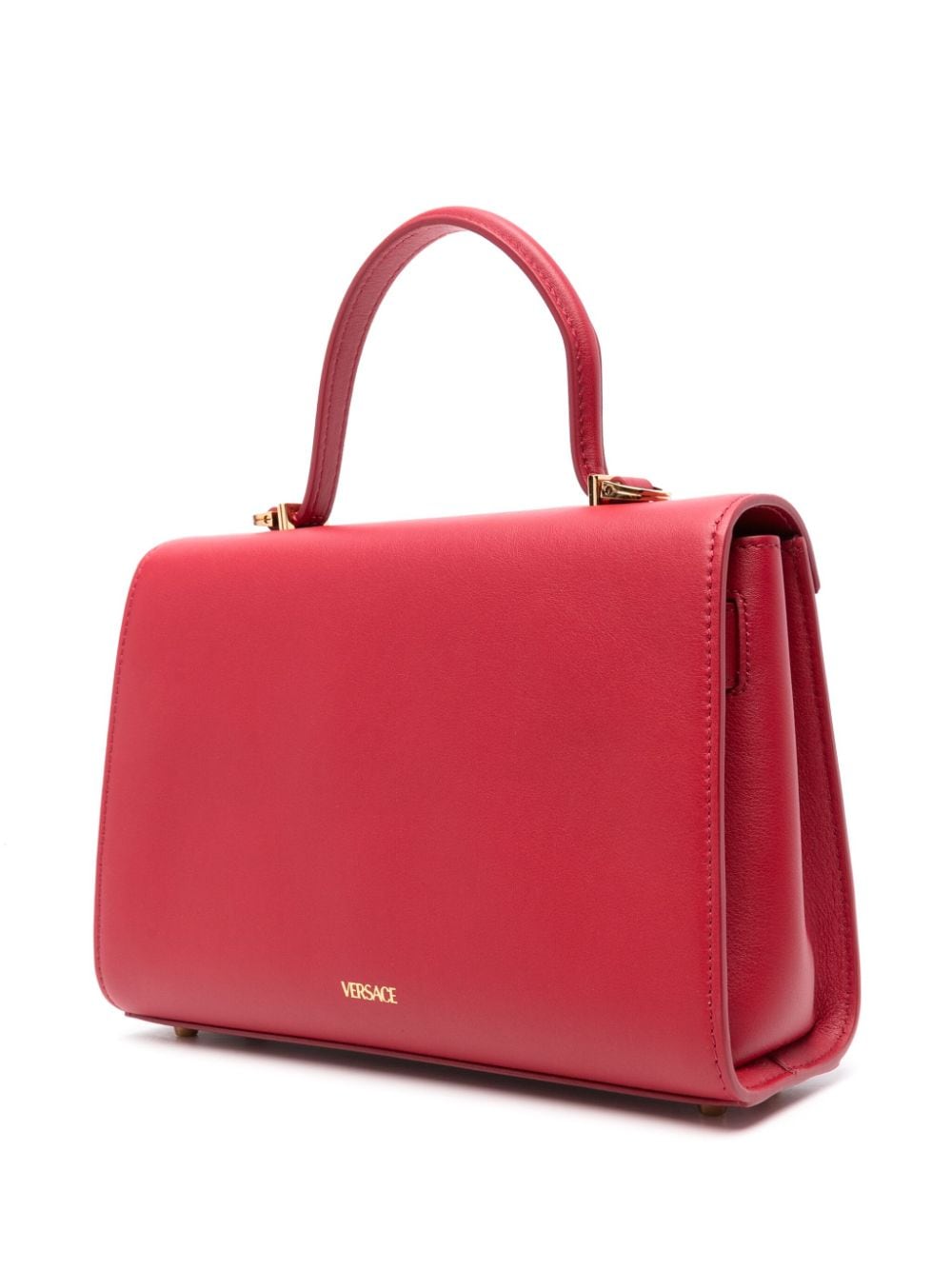 Shop Versace Leather Tote Bag In Red