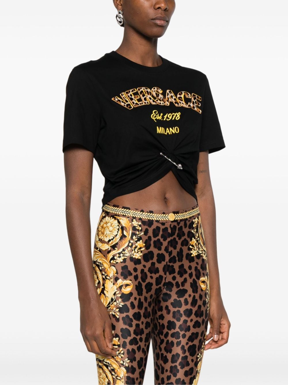 Shop Versace Flocked-logo T-shirt In Black