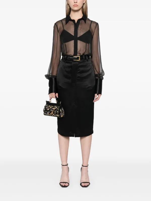 【送料&関税込】Saint Laurent Silk Midi Skirt Saint Laurent Silk Midi Skirt | Black | FARFETCH BH
