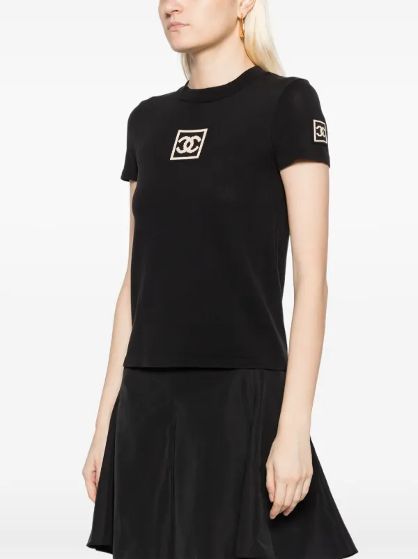 CHANEL Pre-Owned 2003 CC Logo Knitted Top | Black | FARFETCH