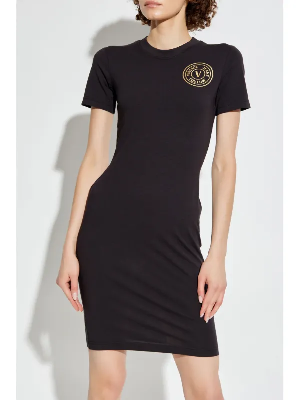 ワンピース VERSACE JEANS Woman Dress Black 75HAO903NS311 899 Baroque Buckle Midi Denim Dress | VERSACE US