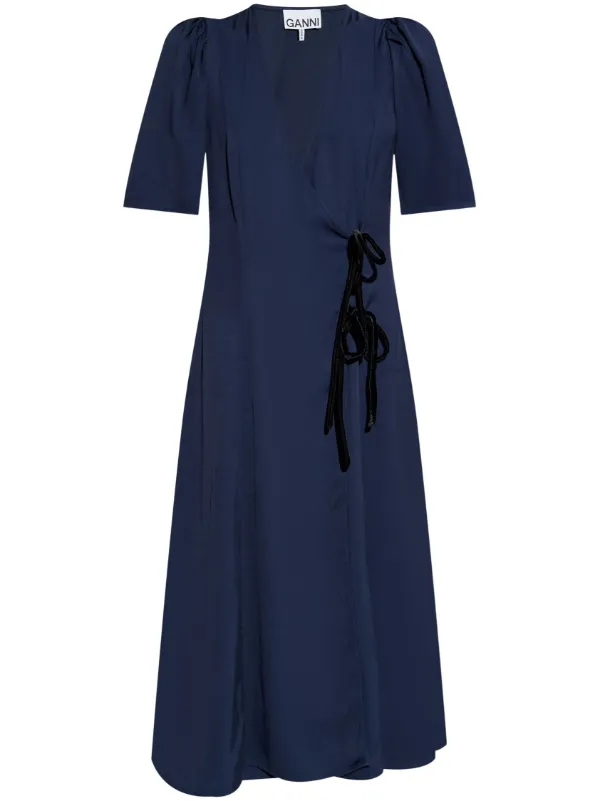 Ganni blue wrap dress best sale