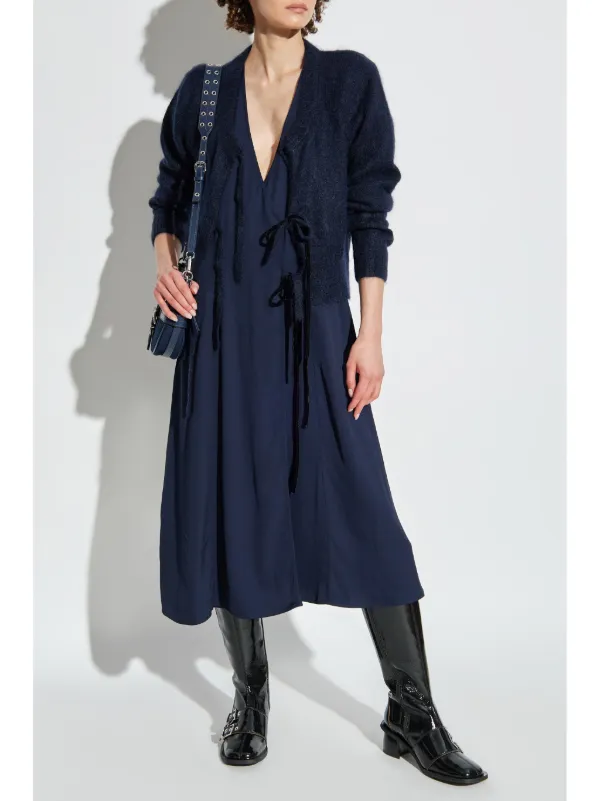 Ganni blue wrap dress hotsell