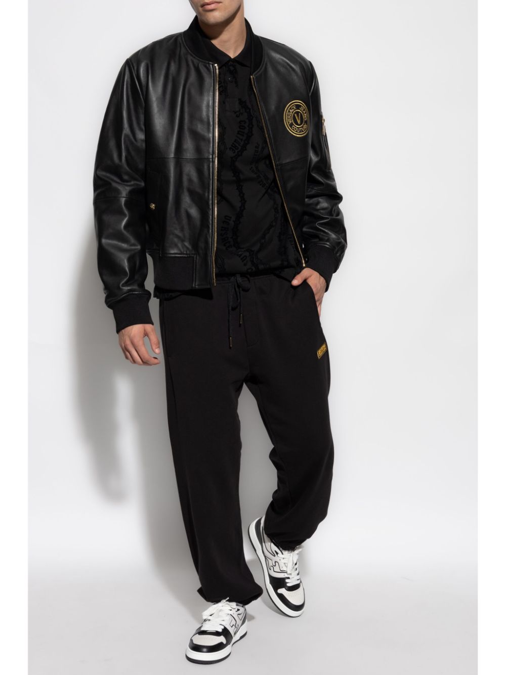 Versace Jeans Couture Leren jack met V-embleem - Zwart