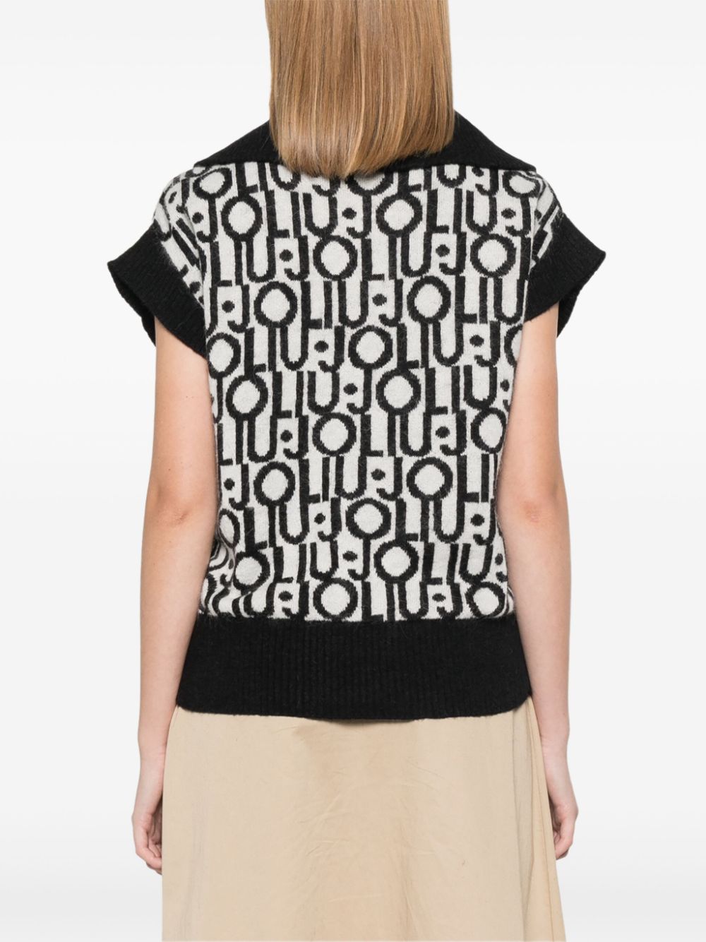 Shop Liu •jo Monogram-jacquard Top In Black