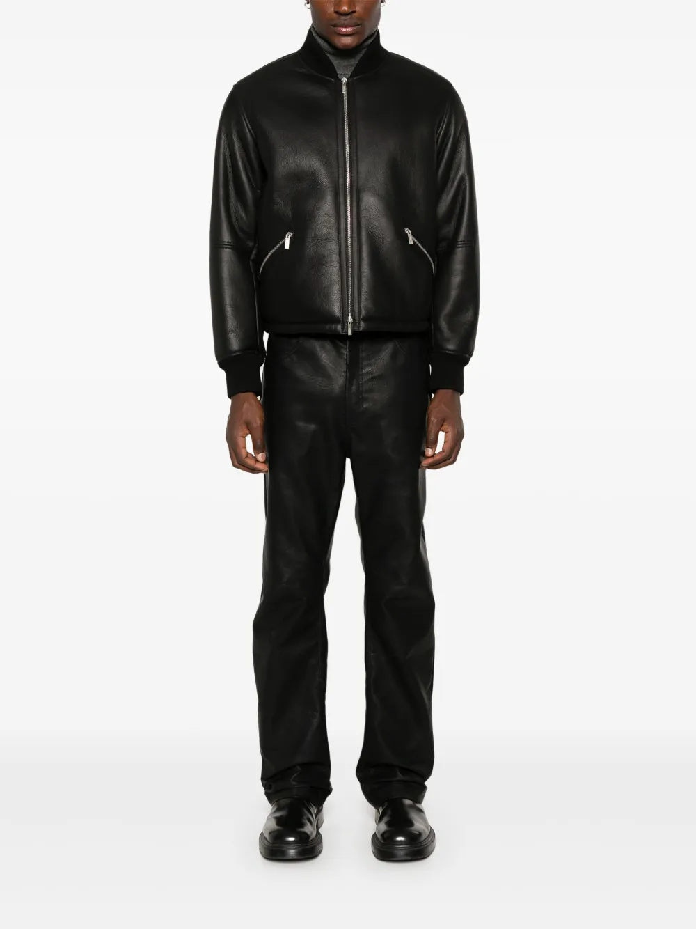 Ferragamo Leren bomberjack - Zwart